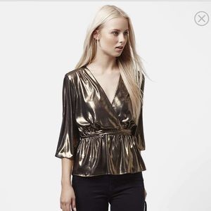Topshop gold tie blouse
